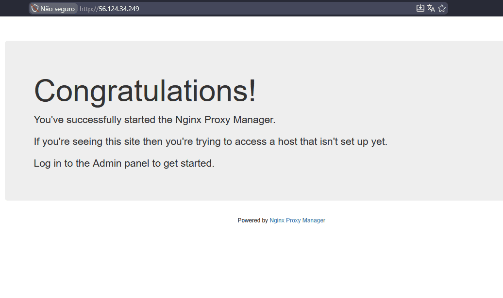 Interface do Nginx Proxy Manager acessível via IP público da instância EC2
